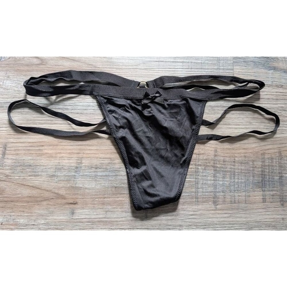 VICTORIA'S SECRET VERY SEXY V-String Thong Panty Large Black Cutout Strappy